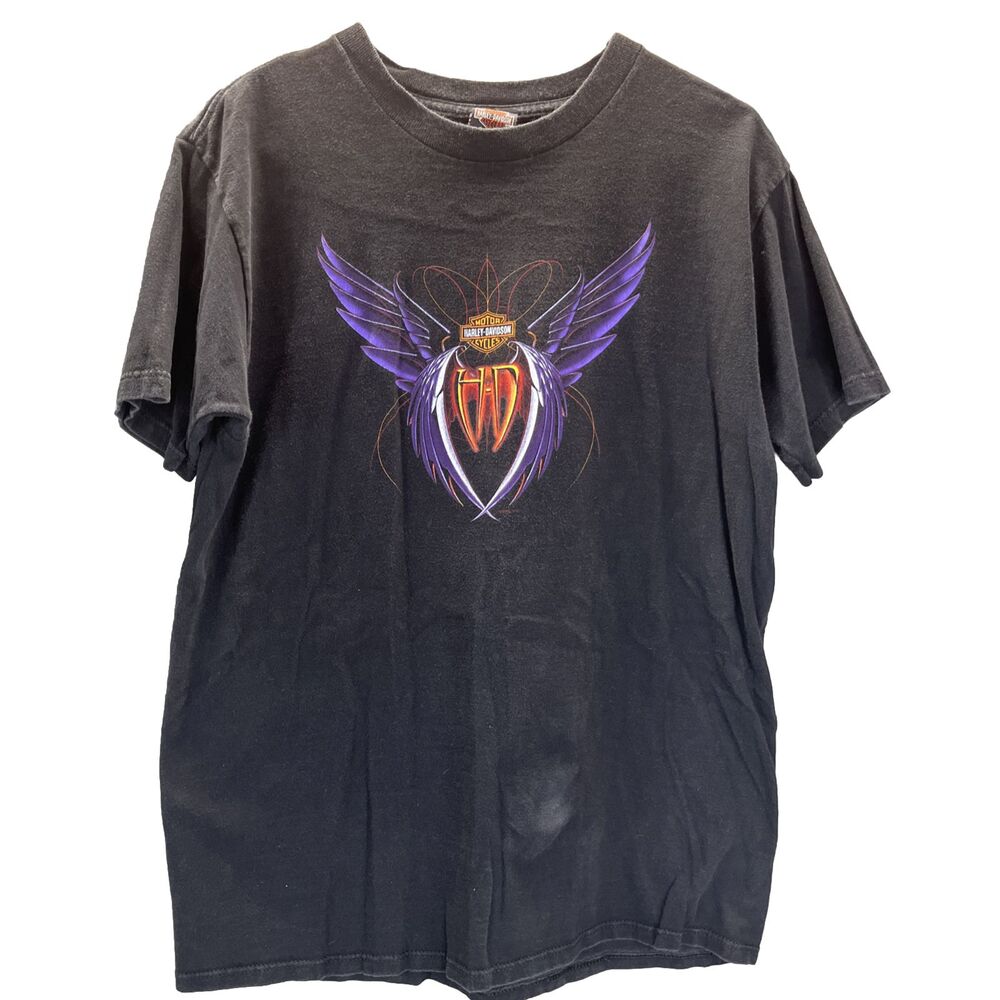 Harley Davidson Purple Wings Gas Tank Riders Ft Lauderdale FL T-Shirt Mens L - Picture 1 of 10